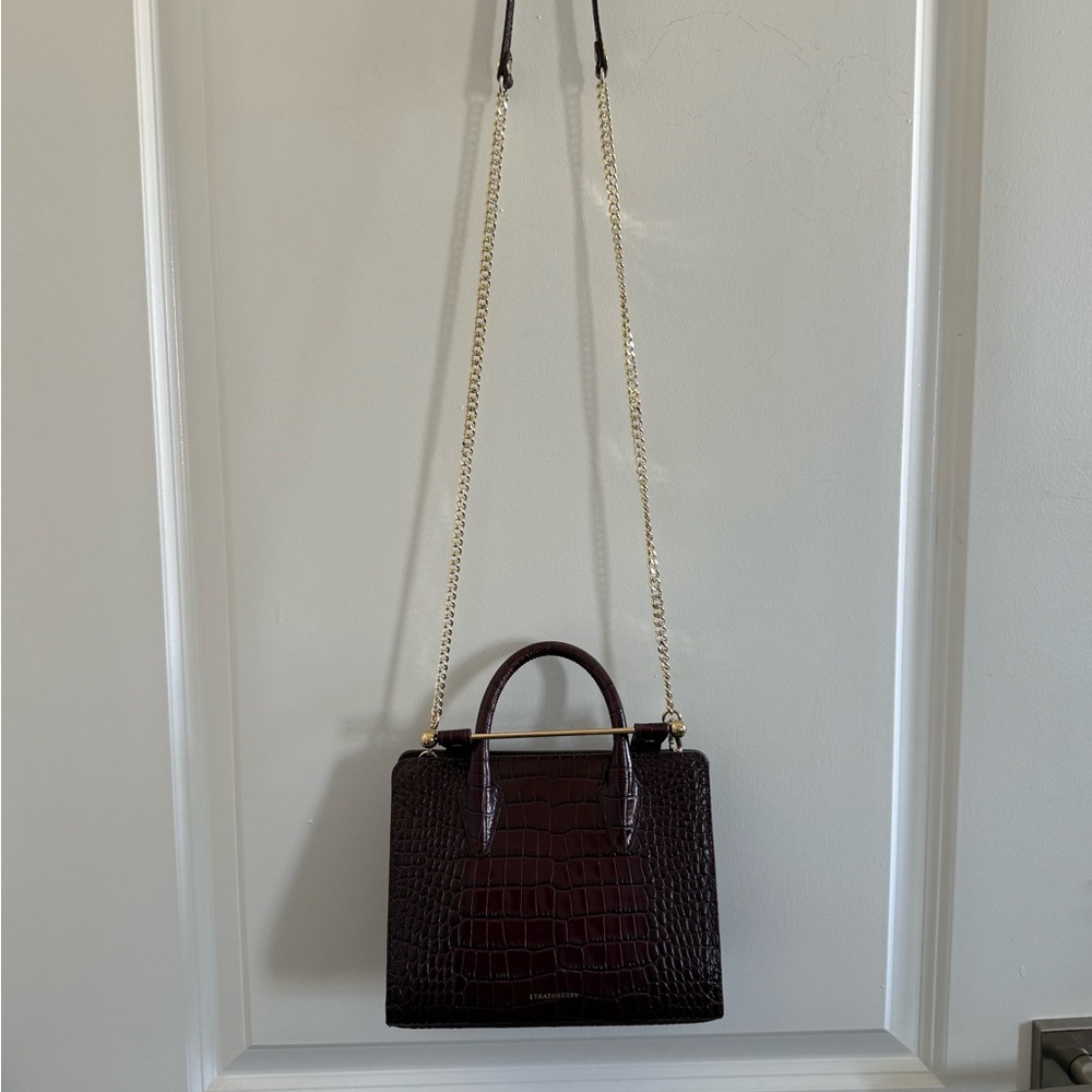 NWOT Strathberry Mini Tote in Burgandy Croc Embossed Leather with Gold Chain - Picture 3 of 15